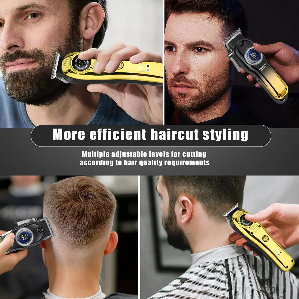 Men's golden hair cutting machine professional hair clipper electric display rechargeable four-piece set of household gifts