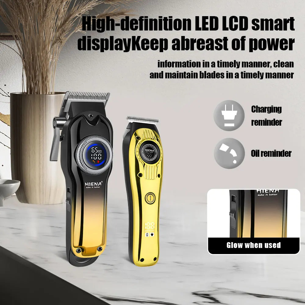 Men's golden hair cutting machine professional hair clipper electric display rechargeable four-piece set of household gifts
