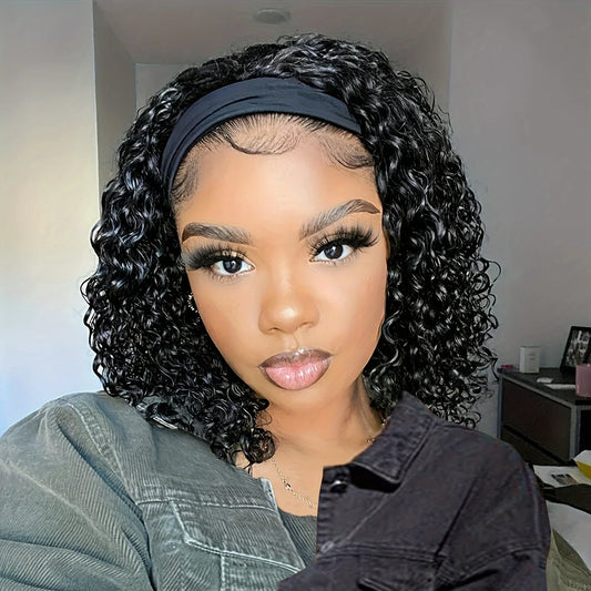 Onda profunda bandana peruca de cabelo humano encaracolado bob perucas para as mulheres 100% cabelo real bobo perucas feitas à máquina completa cabelo preto natural