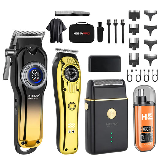 Men's golden hair cutting machine professional hair clipper electric display rechargeable four-piece set of household gifts