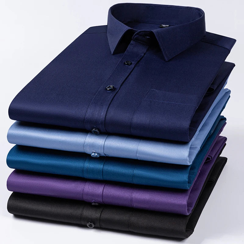 New Elasticity Anti-Wrinkle Men's Shirts Long Sleeves Dress Shirts For Men Slim Fit Camisa Social Business Blouse White Shirt