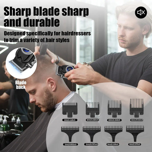 Men's golden hair cutting machine professional hair clipper electric display rechargeable four-piece set of household gifts