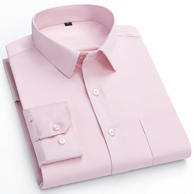 New Elasticity Anti-Wrinkle Men's Shirts Long Sleeves Dress Shirts For Men Slim Fit Camisa Social Business Blouse White Shirt