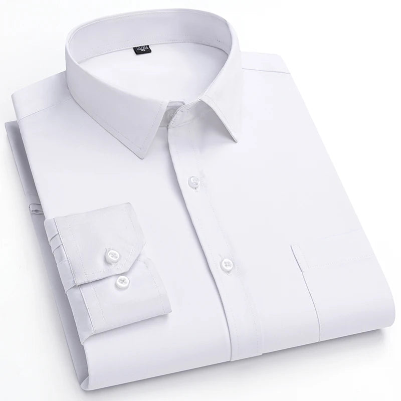 Nieuwe Elasticiteit Anti-Rimpel Heren Shirts Lange Mouwen Overhemden Voor Mannen Slim Fit Camisa Sociale Business blouse Wit Overhemd